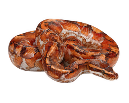 A snake with vibrant orange and brown patterns, coiled gracefully transparency background, showcasing its unique scales and striking appearance. This captivating reptile is true marvel