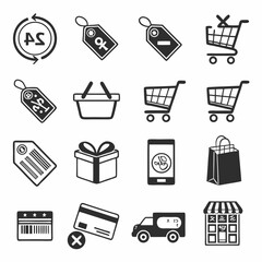 Online shopping cart icons set e commerce retail