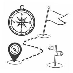 Professional compass navigation icons isolated on white