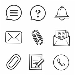 Professional hand drawn communication icons set transparent background