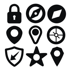 Vector outline icons navigation security set