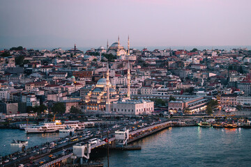 Aerial View of Galata Bridge and Old City at Sunset, Istanbul
