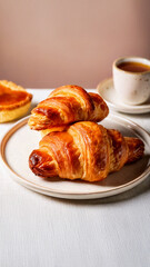 French Croissants &ndash; Golden Flaky Delights, Golden and flaky French croissants, freshly baked with buttery layers, perfect for breakfast or a cozy coffee break.