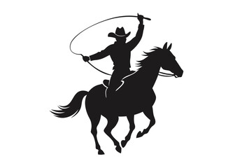 Naklejka premium Cowboy Riding Horse Lasso Silhouette Vector Graphic Design Element