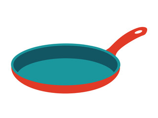 Flat design illustration of a colorful empty frying pan on a clean white background.