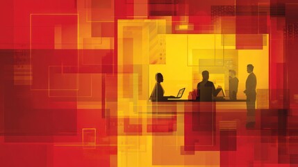 Abstract Digital Teamwork Scene with Vibrant Colors and Shapes