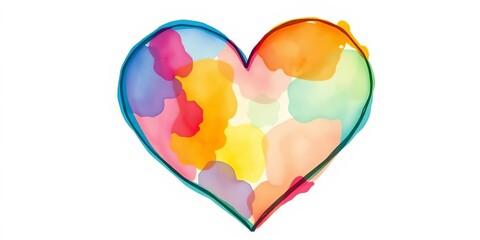 Cute watercolor heart with multicolored texture, soft edges, white background,  Valentine's Day,  anniversary