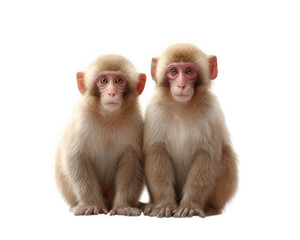 Naklejka premium Two adorable monkeys sit closely together, showcasing their expressive faces and soft fur. Their curious eyes and playful demeanor evoke sense of warmth and companionship