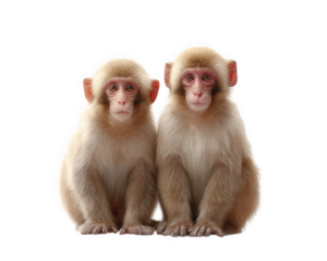 Two adorable monkeys sit closely together, showcasing their expressive faces and soft fur. Their curious eyes and playful demeanor evoke sense of warmth and companionship