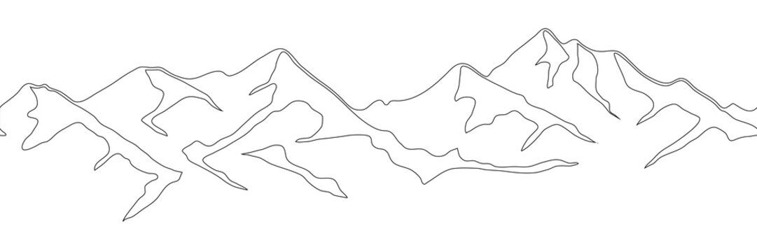 Mountain vector drawing, line art vector, abstract stylization, seamless border, minimalism
