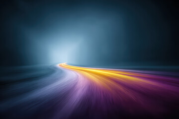 Abstract dynamic light trails curving into mysterious horizon