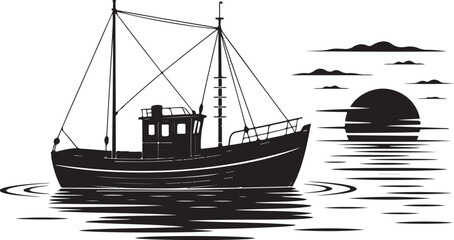 Fishing Trawler at Sunset or Sunrise