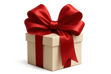 Obraz premium White gift box decorated with glossy red satin ribbon, digitally rendered with transparent background, highlighting elegant packaging design