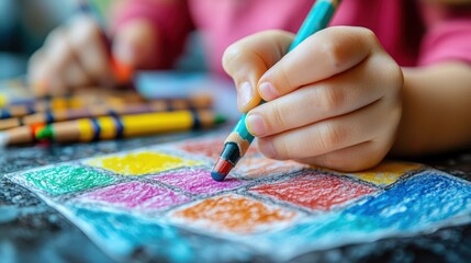 Fototapeta premium Child coloring with crayons