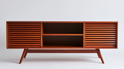 Elegant Modern Wooden Cabinet with Slatted Doors and Simple Design