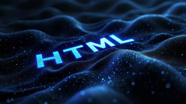 Abstract digital representation of HTML in a wave-like design.