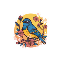 Bird flower logo illustration design template flat vector