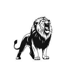 Fototapeta premium A majestic black and white lion roars powerfully, isolated on white background