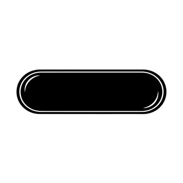 A sleek black oblong shape, isolated on white background, resembles a minimalist button or a blank banner ready for text