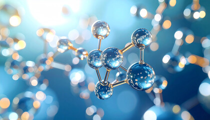 Gold with blue bubble and molecular background.
