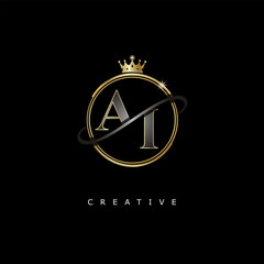 AI Luxury Creative Logo – Elegant Gold Monogram Letter mark with Crown, Circle & Royal Style for Fashion, Boutique, Jewelry, Branding & Premium Identity Design
