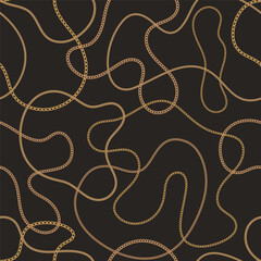 Precious metal chain seamless pattern. Jewelry vector background. Vintage fashion bijou allover print. Retro finery wallpaper.