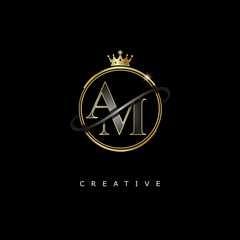 AM Luxury Creative Logo – Elegant Gold Monogram Letter mark with Crown, Circle & Royal Style for Fashion, Boutique, Jewelry, Branding & Premium Identity Design