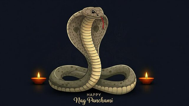 Indian Cobra Snake for Nag Panchami &ndash; Symbolic Festival Artwork Honoring Serpent Worship in Hindu Culture with Spiritual Elements