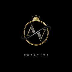 AV Luxury Creative Logo – Elegant Gold Monogram Letter mark with Crown, Circle & Royal Style for Fashion, Boutique, Jewelry, Branding & Premium Identity Design