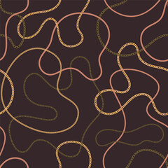 Precious metal chain seamless pattern. Jewelry vector background. Vintage fashion bijou allover print. Retro finery wallpaper.