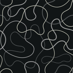 Precious metal chain seamless pattern. Jewelry vector background. Vintage fashion bijou allover print. Retro finery wallpaper.