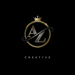 AZ Luxury Creative Logo – Elegant Gold Monogram Letter mark with Crown, Circle & Royal Style for Fashion, Boutique, Jewelry, Branding & Premium Identity Design
