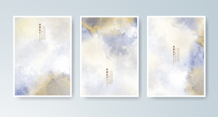 Set of cards with bright colorful vector watercolor background. Design for your date, postcard, banner.