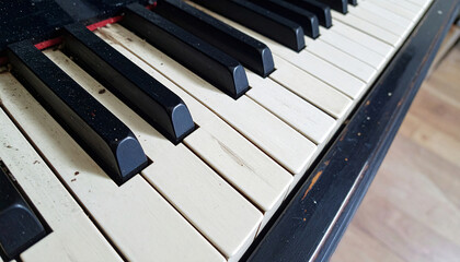 Close up shot of piano keyboard