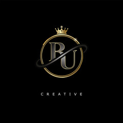 BU Luxury Creative Logo – Elegant Gold Monogram Letter mark with Crown, Circle & Royal Style for Fashion, Boutique, Jewelry, Branding & Premium Identity Design