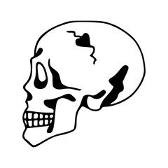 side view funny doodle Halloween skull