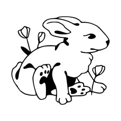 cute sitting rabbit with flowers vector illustration