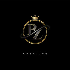 BZ Luxury Creative Logo – Elegant Gold Monogram Letter mark with Crown, Circle & Royal Style for Fashion, Boutique, Jewelry, Branding & Premium Identity Design