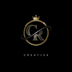 CR Luxury Creative Logo – Elegant Gold Monogram Letter mark with Crown, Circle & Royal Style for Fashion, Boutique, Jewelry, Branding & Premium Identity Design