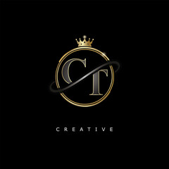 CT Luxury Creative Logo – Elegant Gold Monogram Letter mark with Crown, Circle & Royal Style for Fashion, Boutique, Jewelry, Branding & Premium Identity Design