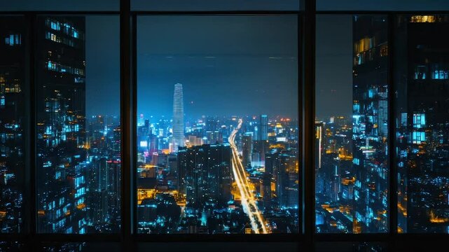 Night cityscape view from high-rise window