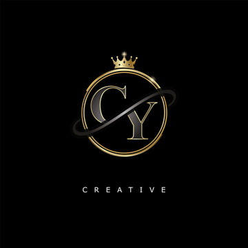 CY Luxury Creative Logo &ndash; Elegant Gold Monogram Letter mark with Crown, Circle & Royal Style for Fashion, Boutique, Jewelry, Branding & Premium Identity Design