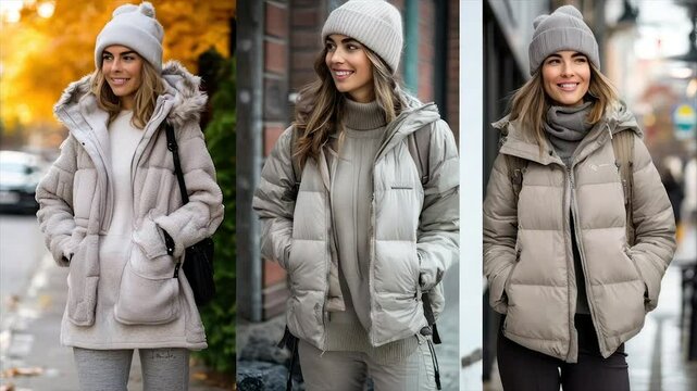 Stylish, neutral-toned puffer jacket outfits for fall