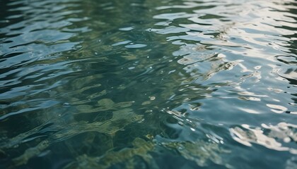 A summer scene featuring a tree's reflection in calm water, highlighting the texture of the leaves and ripples in the background
