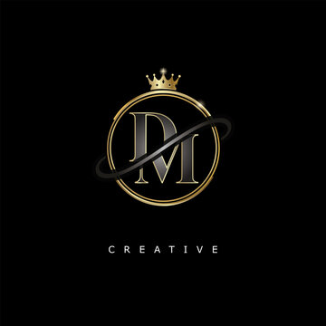 DM Luxury Creative Logo &ndash; Elegant Gold Monogram Letter mark with Crown, Circle & Royal Style for Fashion, Boutique, Jewelry, Branding & Premium Identity Design