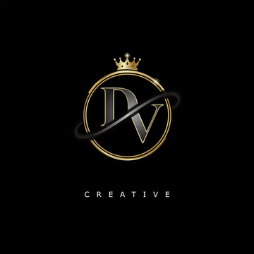 DV Luxury Creative Logo &ndash; Elegant Gold Monogram Letter mark with Crown, Circle & Royal Style for Fashion, Boutique, Jewelry, Branding & Premium Identity Design