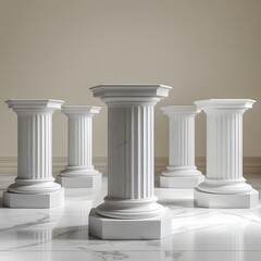 Obraz premium Classic architectural Greek or Roman marble columns with pedestals isolated on white