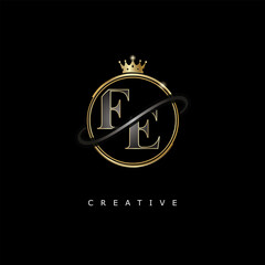FE Luxury Creative Logo – Elegant Gold Monogram Letter mark with Crown, Circle & Royal Style for Fashion, Boutique, Jewelry, Branding & Premium Identity Design