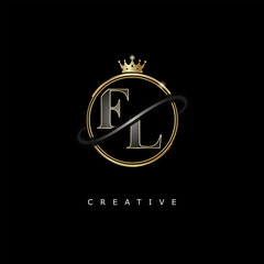 FL Luxury Creative Logo – Elegant Gold Monogram Letter mark with Crown, Circle & Royal Style for Fashion, Boutique, Jewelry, Branding & Premium Identity Design
