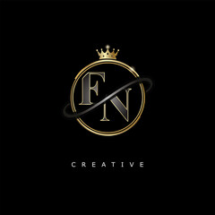 FN Luxury Creative Logo – Elegant Gold Monogram Letter mark with Crown, Circle & Royal Style for Fashion, Boutique, Jewelry, Branding & Premium Identity Design